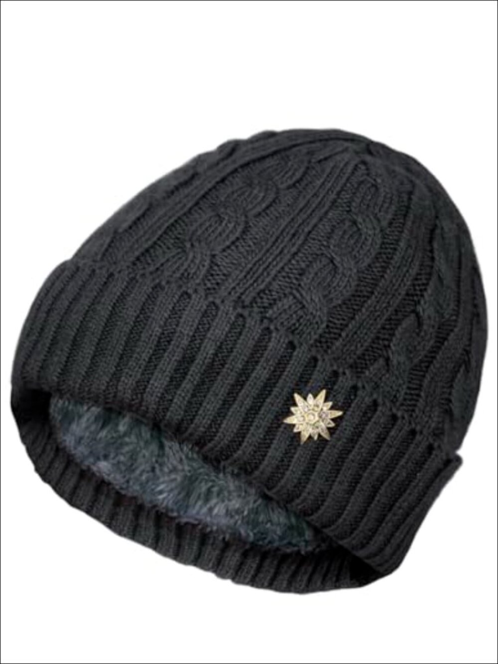 Wool Blend Cable Knit Beanie Fleece Lined Winter Hat Fitted